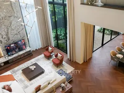 Luxurious modern living room with high ceilings and elegant decor