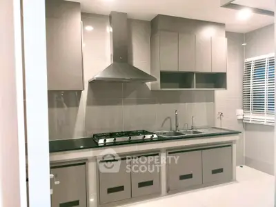 Modern kitchen with sleek cabinetry and gas stove in contemporary home