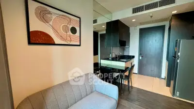 Modern apartment interior with stylish decor and open kitchen layout