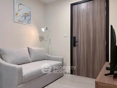 Cozy living room with modern sofa and stylish decor