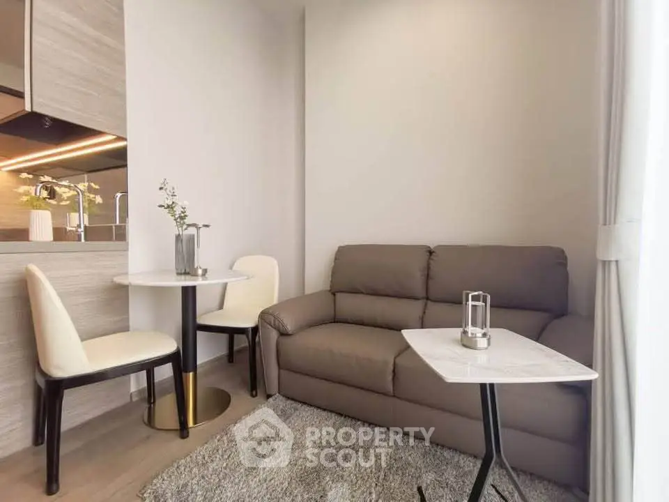 Cozy modern living room with plush sofa and elegant decor