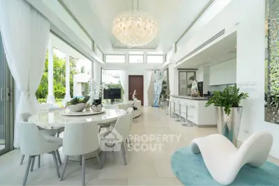 Luxurious open-plan living room with modern decor and garden view