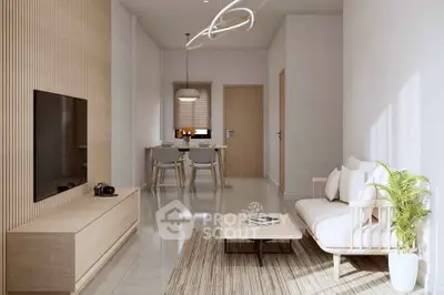 Modern minimalist living room with sleek furniture and natural light