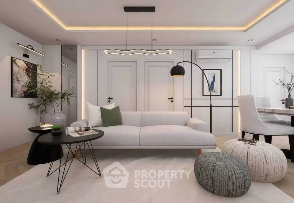 Modern living room with stylish furniture and elegant lighting