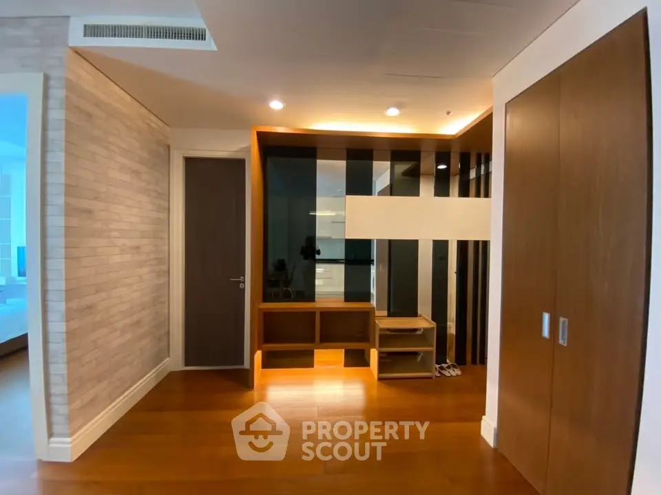 Modern interior with wooden flooring and sleek design elements