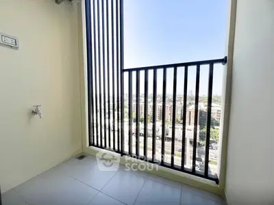 Modern balcony with sleek railing and city view, perfect for urban living.