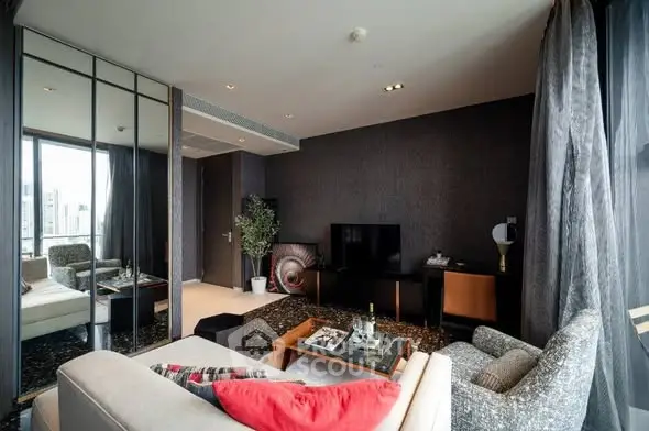 Luxurious modern living room with city view and stylish decor