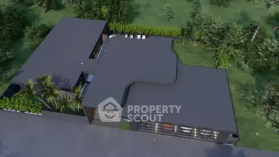 Stunning aerial view of modern luxury home with sleek design and lush greenery, perfect for upscale living.