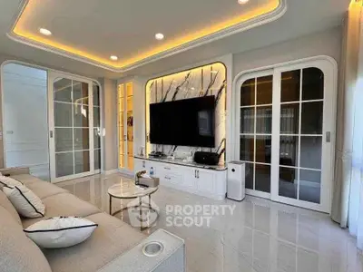 Luxurious modern living room with elegant lighting and sleek design