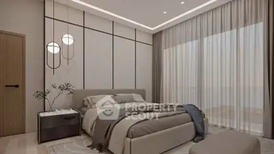 Luxurious modern bedroom with elegant decor and large window view