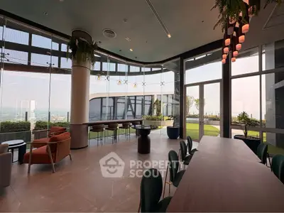 Luxurious modern living room with panoramic city view and stylish furniture