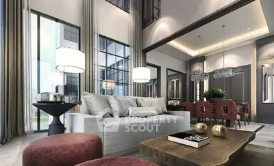 Luxurious modern living room with high ceilings and elegant decor