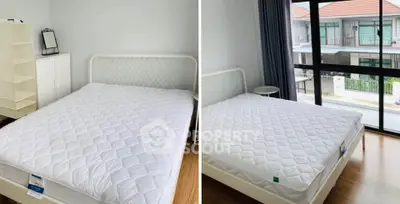 Spacious bedroom with large windows and modern furnishings, offering a bright and inviting atmosphere.