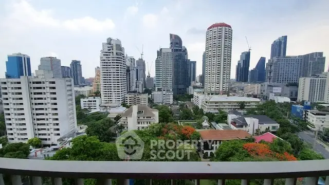 Stunning cityscape view from a high-rise balcony overlooking urban skyline.