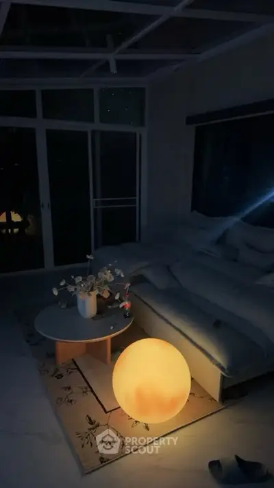 Cozy living room with ambient lighting and modern decor
