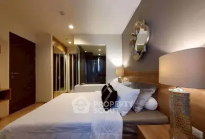 Luxurious modern bedroom with elegant decor and ambient lighting