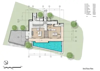 Modern architectural floor plan with pool and spacious layout