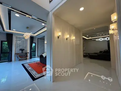 Luxurious modern living room with elegant lighting and spacious design