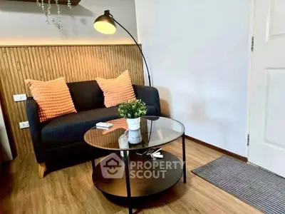 Cozy living room with modern sofa and stylish decor