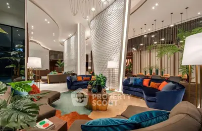 Luxurious modern living room with elegant decor and plush seating in a stylish apartment.