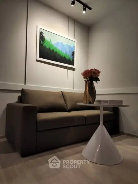 Cozy living room with modern sofa and elegant decor