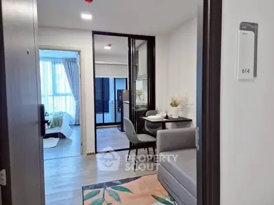 Modern apartment interior with cozy living area and stylish bedroom