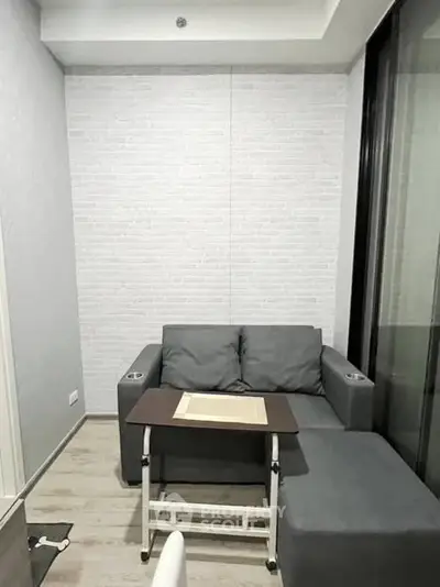Cozy modern living room with gray sofa and stylish decor