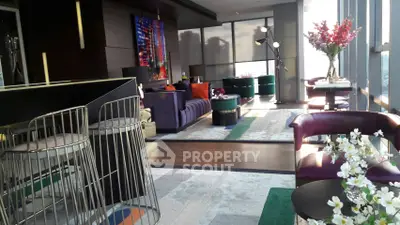 Luxurious modern living room with panoramic city views and elegant decor