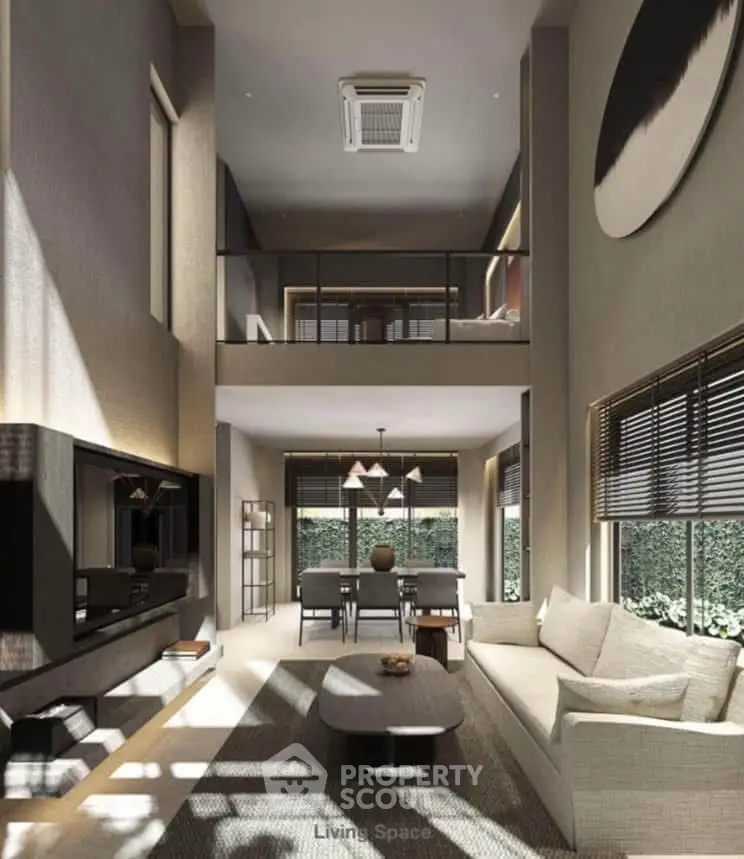 Luxurious modern living room with high ceilings and elegant decor