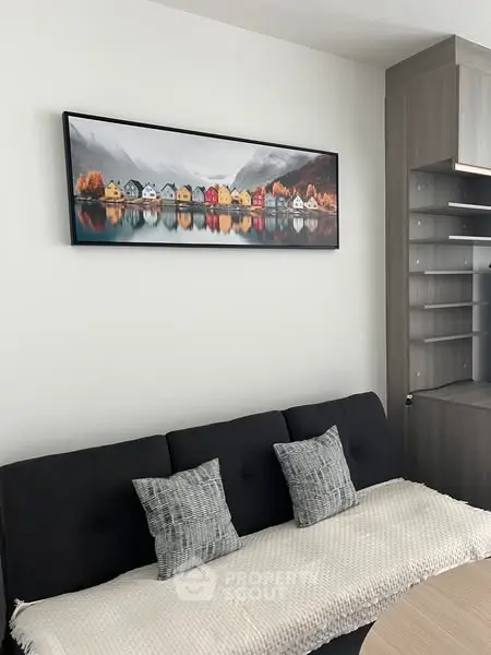 Modern living room with stylish decor and cozy seating area