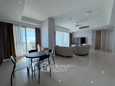 Spacious modern living room with ocean view and elegant furnishings