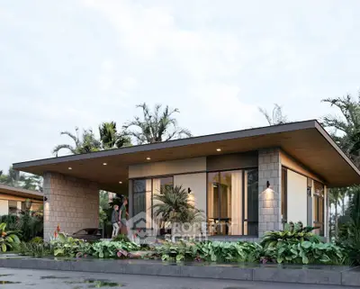 Modern single-story home with sleek design and lush landscaping, perfect for contemporary living.