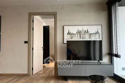 Modern living room with sleek TV stand and stylish decor