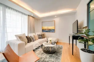 Modern living room with stylish decor and cozy seating area