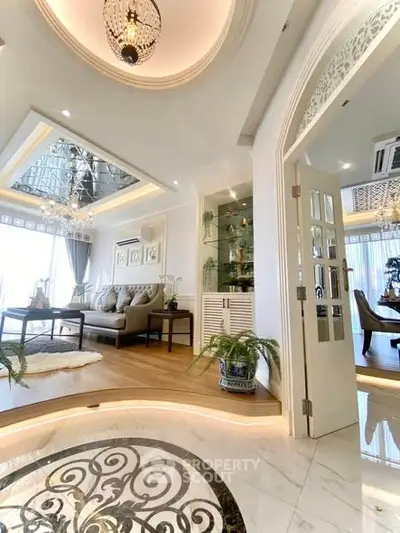 Luxurious living room with elegant decor and stylish lighting