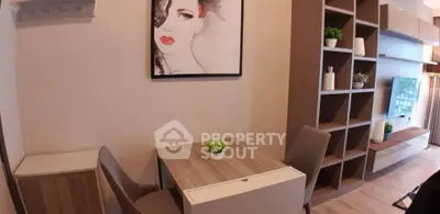 Modern living room with stylish decor and elegant shelving unit