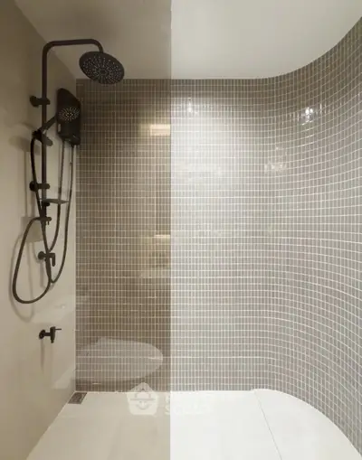 Modern bathroom with sleek shower design and elegant tile work