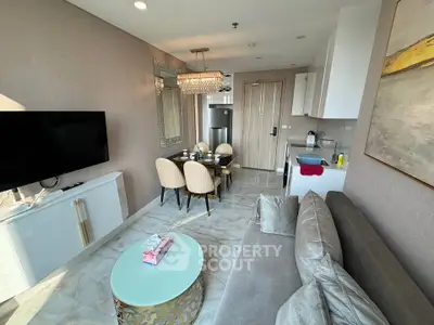 Luxurious modern living room with elegant dining area and stylish decor