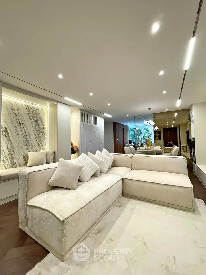 Luxurious modern living room with elegant sofa and ambient lighting