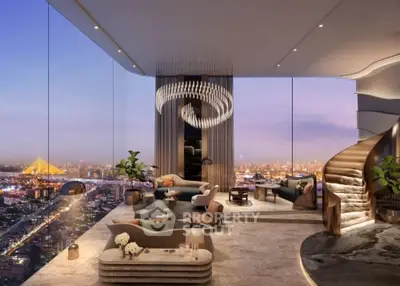 Luxurious penthouse living room with panoramic city view and elegant decor