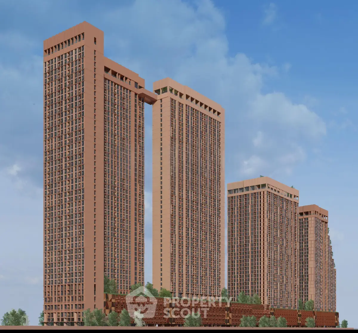 Stunning architectural design of modern high-rise residential towers against a clear blue sky.
