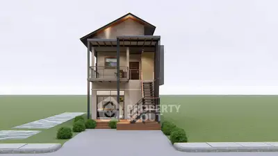 Modern two-story house with sleek design and spacious balcony