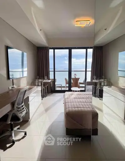 Luxurious living room with stunning ocean view and modern decor