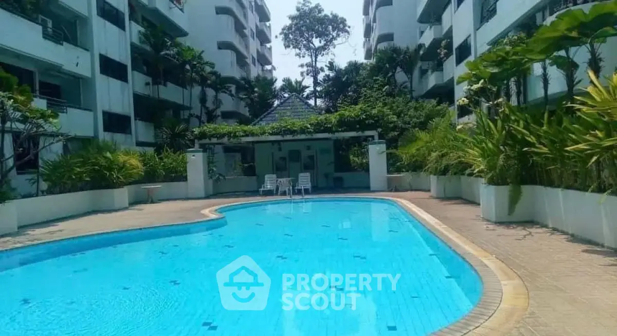 Luxurious residential complex with inviting swimming pool and lush greenery