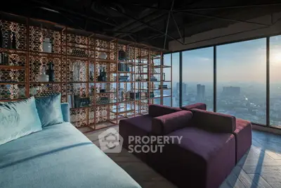 Luxurious living room with panoramic city view and stylish decor