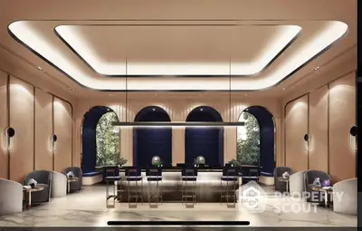 Luxurious modern interior with elegant seating and ambient lighting