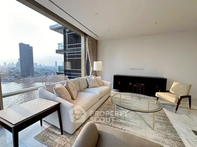 Luxurious living room with stunning city view and modern furniture