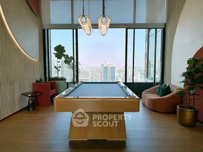 Luxurious high-rise apartment with stunning city view and elegant interior design.