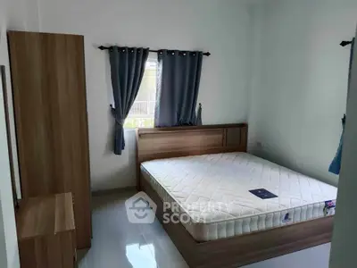 Cozy bedroom with modern wooden furniture and natural light