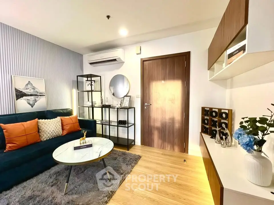 Stylish modern living room with cozy decor and elegant furnishings